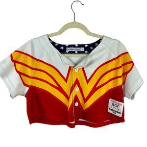 Headgear Retro Wonder Woman Baseball Crop Top Medium Red White DC Comics Hero